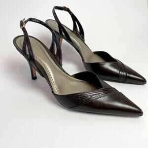 Ann Taylor Leather Kitten Heels Sz 5.5 Brown Minimalist Quiet Luxury Sling Back